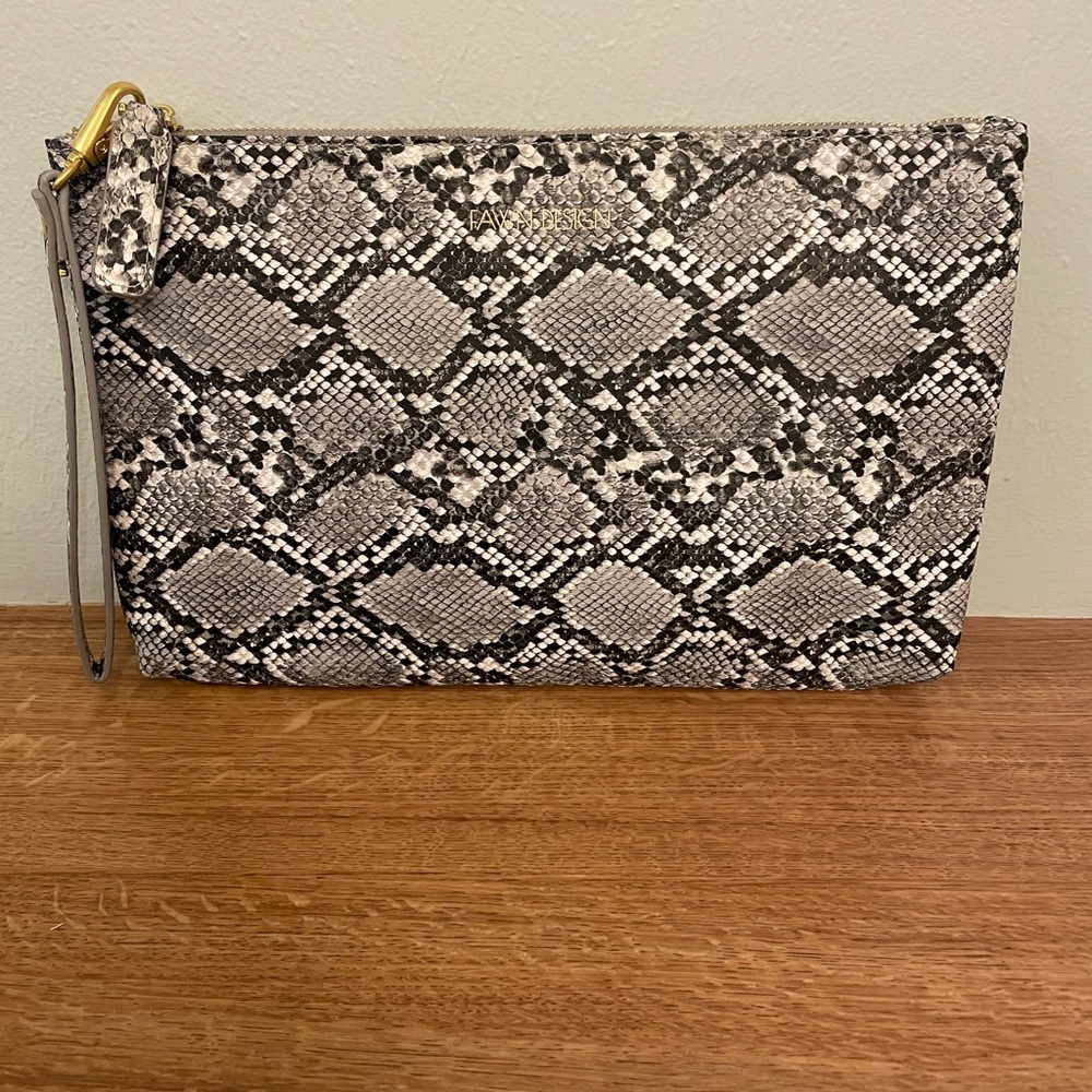 Fawn Design snake print clutch